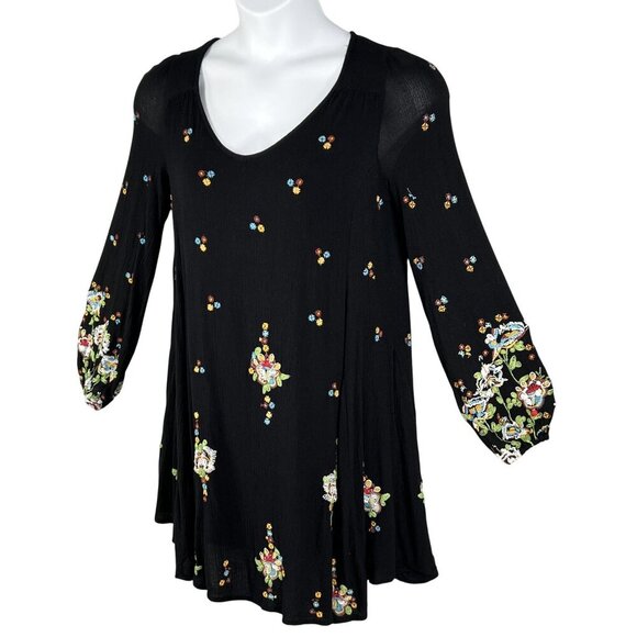 Free People Womens S Boho Floral Embroidered Oxford Black Mini Swing Dress - Picture 7 of 16
